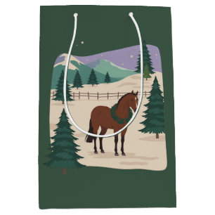 Sac Cadeau Moyen Cheval de Noël vintage années 90 Style Rétro Arbre