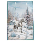 Sac Cadeau Moyen Cheval hiver scène neige forêt Noël (Dos)