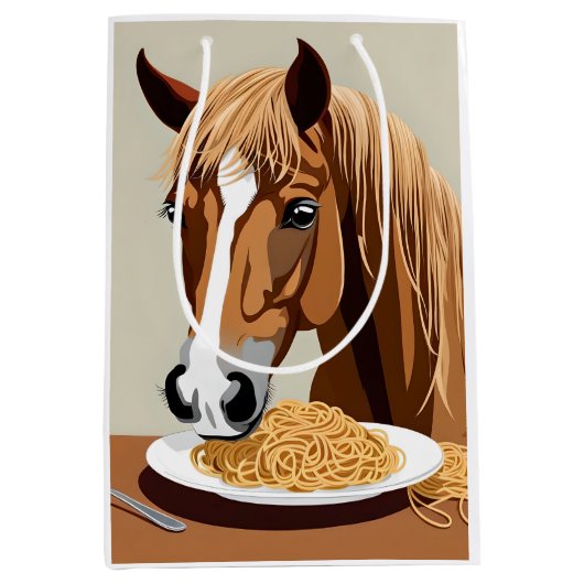 Sac Cadeau Moyen cheval mangeant des spaghetti (Devant)