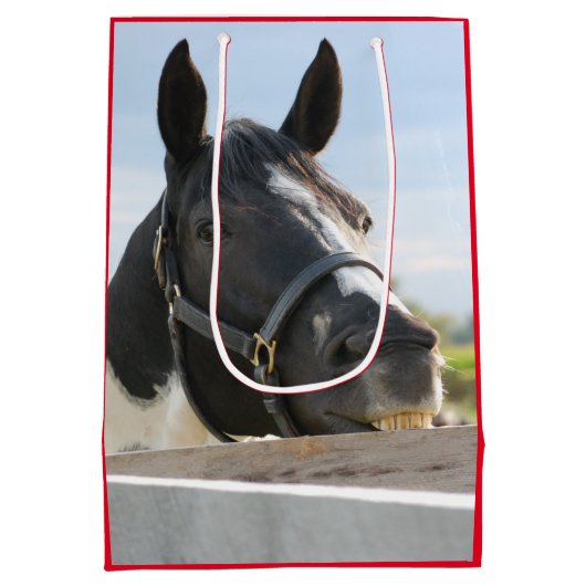 Sac Cadeau Moyen Cheval mignon à mâcher sur une clôture (Dos)