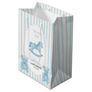 Sac Cadeau Moyen Cheval Rocheux Preppy Teddy Bear Baby shower bleu