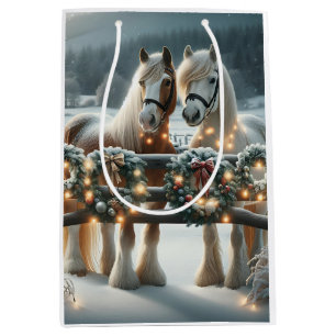 Sac Cadeau Moyen Chevaux de fête et lumières de Noël