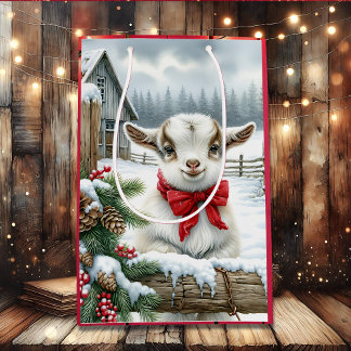 Sac Cadeau Moyen Chèvre festive mignonne sur la ferme Noël