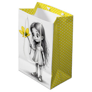 Sac Cadeau Moyen Chibi Petite Fille Avec Fleur Jaune