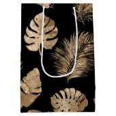Sac Cadeau Moyen Chic Black Gold Tropical Feuilles (Dos)