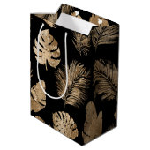 Sac Cadeau Moyen Chic Black Gold Tropical Feuilles (Dos Angle)