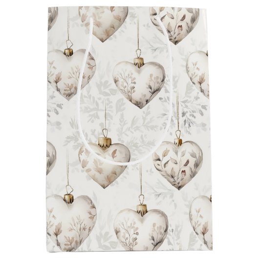 Sac Cadeau Moyen Chic Cream Grey Hearts Ornaments Wedding (Devant)