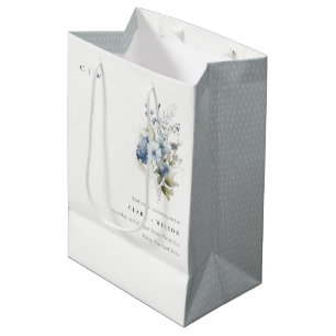 Sac Cadeau Moyen Chic Dusky Blue Aquarelle Cottage Floral Mariage