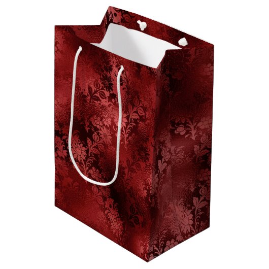 Sac Cadeau Moyen Chic Elegant Rouge Floral Mariage (Devant Angle)