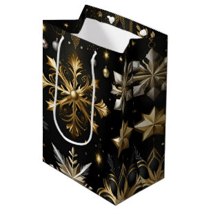 Sac Cadeau Moyen Chic Flocon D'Argent Et D'Or
