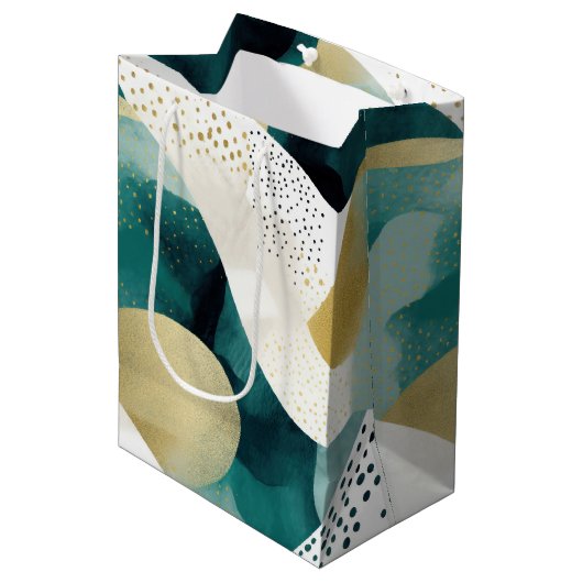 Sac Cadeau Moyen Chic Gold Green White Abstrait (Devant Angle)