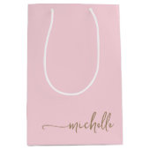 Sac Cadeau Moyen Chic Gold Monogramme Nom Script Blush Pink (Devant)