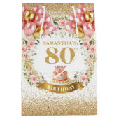 Sac Cadeau Moyen Chic Gold Numéro 80e anniversaire Blush Floral Par (Devant)