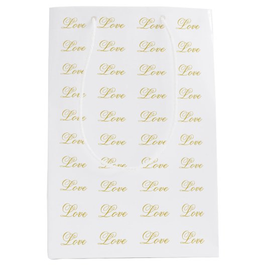 Sac Cadeau Moyen Chic Gold Script White Love Mariage Calligraphie (Devant)