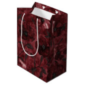 Sac Cadeau Moyen Chic Noir Bourguignon Rouge Floral Fête de Mariage (Dos Angle)