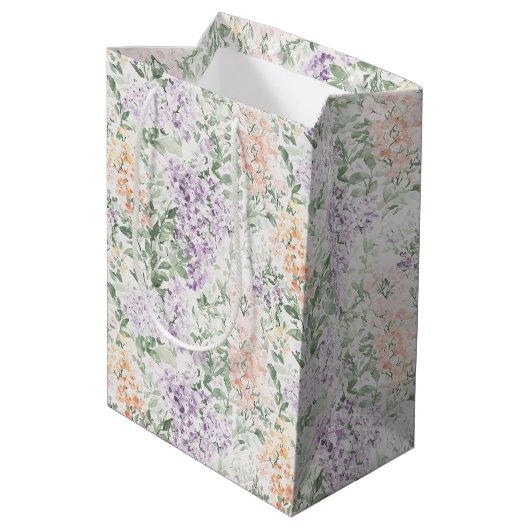 Sac Cadeau Moyen Chic Pêche Lilas Lavande Floral Fête de Mariage (Dos Angle)
