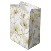 Sac Cadeau Moyen Chic Romantique Or Blanc Fleurs Fête de Mariage (Dos Angle)