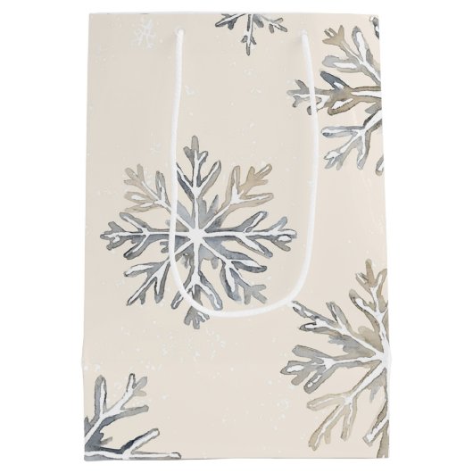 Sac Cadeau Moyen Chic Rustique Crème de Noël Snowflakes (Dos)