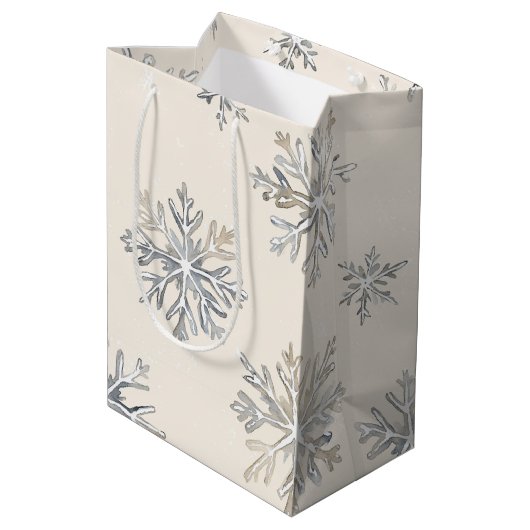 Sac Cadeau Moyen Chic Rustique Crème de Noël Snowflakes (Dos Angle)