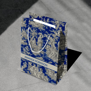 Sac Cadeau Moyen Chic vintage bleu foncé toile de jouy