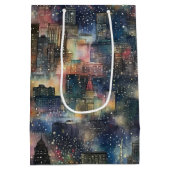 Sac Cadeau Moyen Chicago aux aquarelles de Noël et du Nouvel An (Dos)