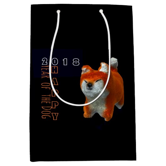 Sac Cadeau Moyen Chien Art numérique Shiba Puppy 3D Année 2018 M Do (Devant)