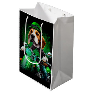 Sac Cadeau Moyen Chien Beagle conduisant un vélo Jour de la Saint-P