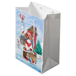 Sac Cadeau Moyen Chien beagle dans la neige Maison de Chien de Noël