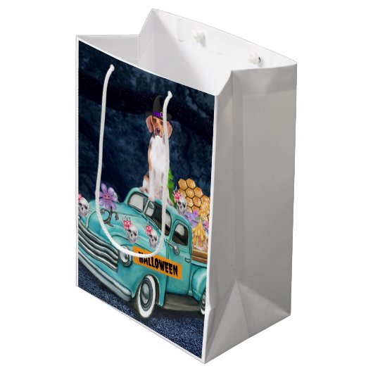 Sac Cadeau Moyen Chien beagle Halloween Camion Effrayant Nuit (Devant Angle)