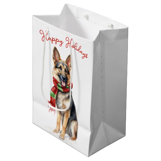 Sac Cadeau Moyen Chien berger allemand de Noël (Devant Angle)
