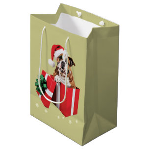 Sac Cadeau Moyen Chien bouledogue anglais drôle arbre de Noël lumiè