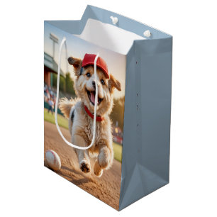 Sac Cadeau Moyen Chien d'anniversaire en course avec un Casquette d
