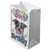 Sac Cadeau Moyen Chien de bétail australien avec ballons Anniversai (Devant Angle)