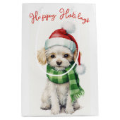 Sac Cadeau Moyen Chien de caniche de Noël avec Casquette (Devant)