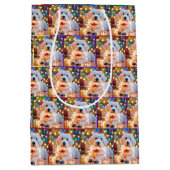 Sac Cadeau Moyen Chien De Noël Aux Lumières Tangées (Devant)