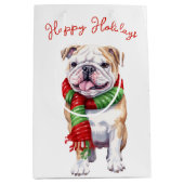 Sac Cadeau Moyen Chien De Noël En Écharpe (Devant)