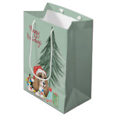 Sac Cadeau Moyen Chien de Noël en feu (Devant Angle)