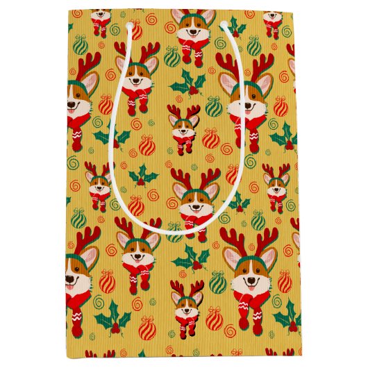 Sac Cadeau Moyen Chien de Noël Festif Corgi (Devant)