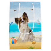 Sac Cadeau Moyen Chien de Papillon sur la plage (Dos)