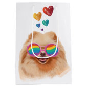 Sac Cadeau Moyen Chien de Poméranie avec Coeurs Saint Valentin (Dos)