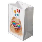 Sac Cadeau Moyen Chien de Poméranie avec Coeurs Saint Valentin (Dos Angle)