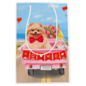 Sac Cadeau Moyen Chien de Poméranie Saint Valentin Coeurs de Camion (Devant)
