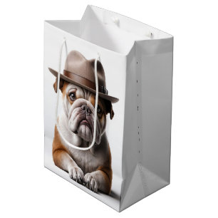 Sac Cadeau Moyen Chien de taureau d'anniversaire portant une fedora