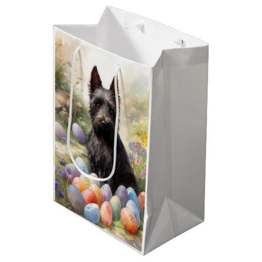 Sac Cadeau Moyen Chien de Terrier écossais avec oeufs de Pâques vac (Devant Angle)