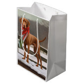 Sac Cadeau Moyen Chien de Vizsla à Noël de neige (Dos Angle)