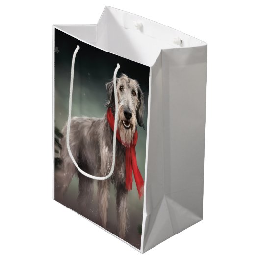 Sac Cadeau Moyen Chien de Wolfhound à Noël de neige (Devant Angle)