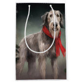 Sac Cadeau Moyen Chien de Wolfhound à Noël de neige (Devant)