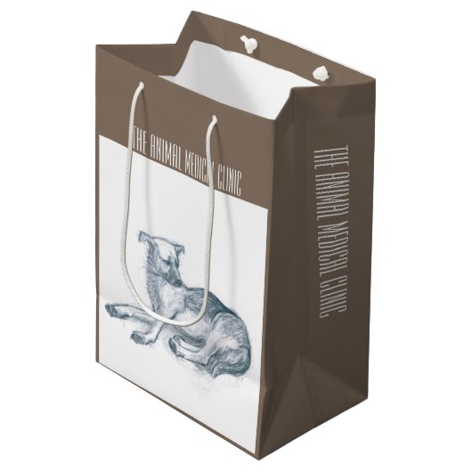 Sac Cadeau Moyen Chien. Dessin au crayon. (Devant Angle)