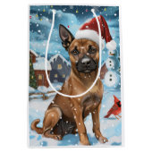 Sac Cadeau Moyen Chien d'hiver belge Malinoi Wonderland Noël (Devant)