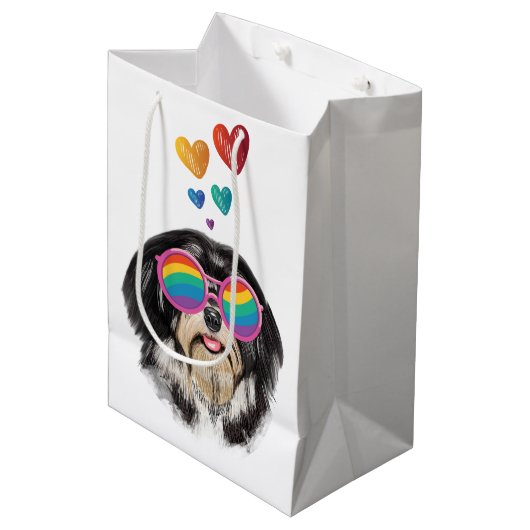 Sac Cadeau Moyen Chien Havanais avec coeur Saint Valentin (Devant Angle)